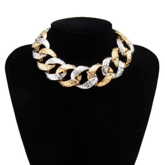 Big Flat Link Chain Metallic Gold Reptile Leopard Flexible Necklace Silver - Picture 5 of 15
